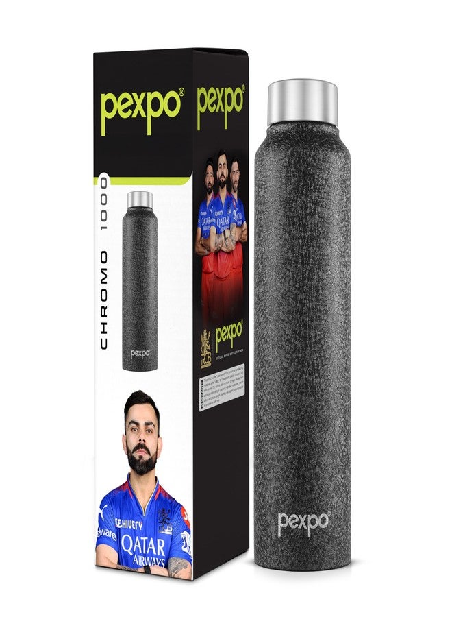 PEXPO Chromo 1000 ISI Certified Stainless Steel Sports/Fridge Water Bottle - 950ml | Single Wall | Leakproof | Lightweight | For Home, Office, Gym, School, Yoga, Travelling, Trekking - Black - Image 1